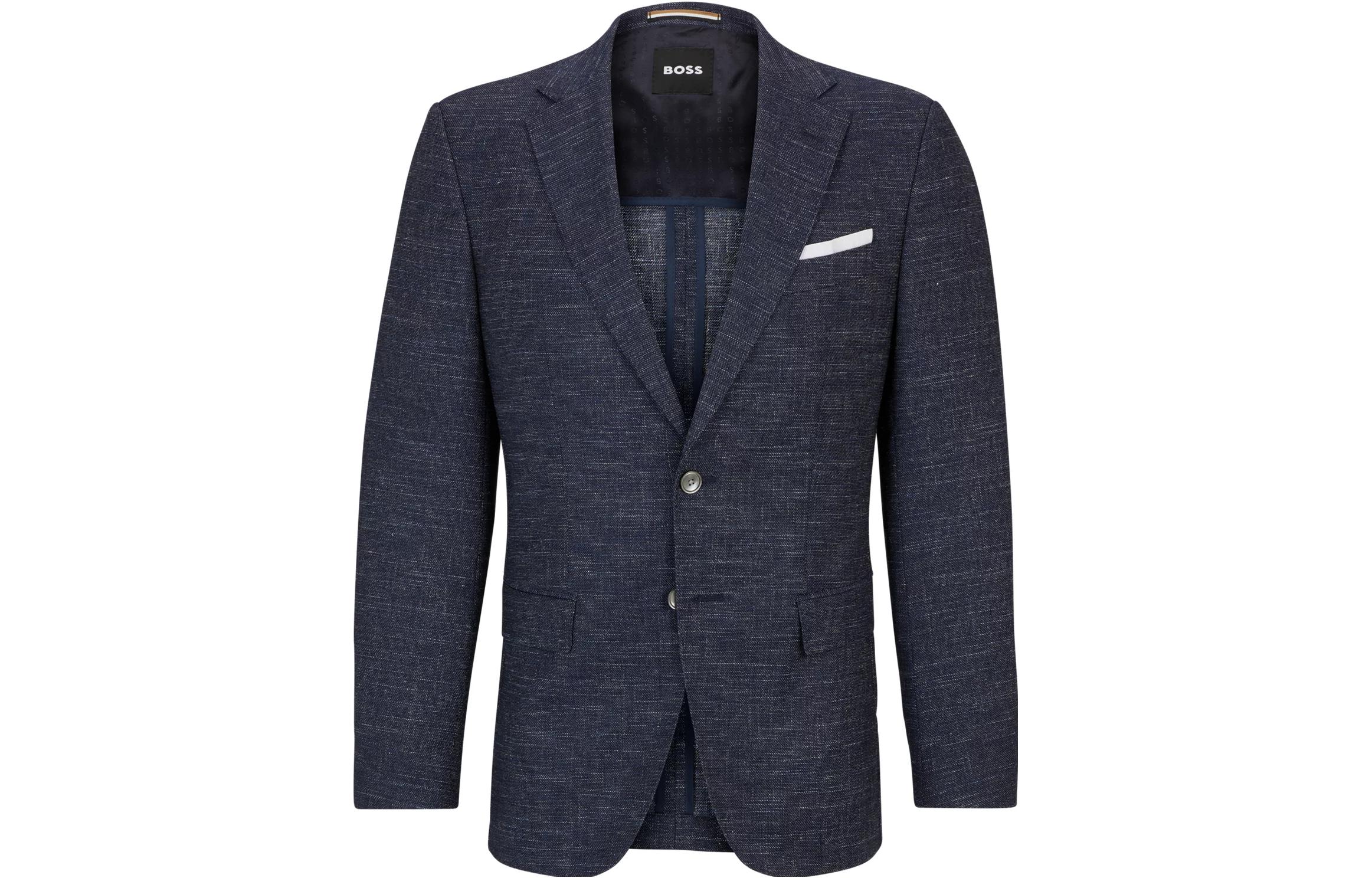 HUGO BOSS Slim-Fit Patterned Wool Blend Jacket Gray Single-Breasted Blazer 50509548-404