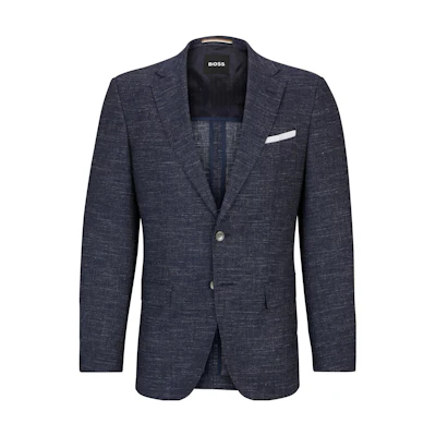 HUGO BOSS Slim-Fit Patterned Wool Blend Jacket Gray Single-Breasted Blazer 50509548-404
