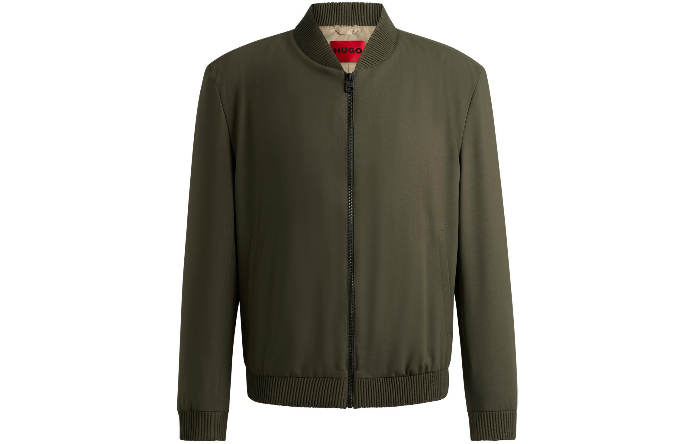 HUGO BOSS Slim-Fit Performance-Stretch Bomber Jacket Green Long Sleeve 50500268-257