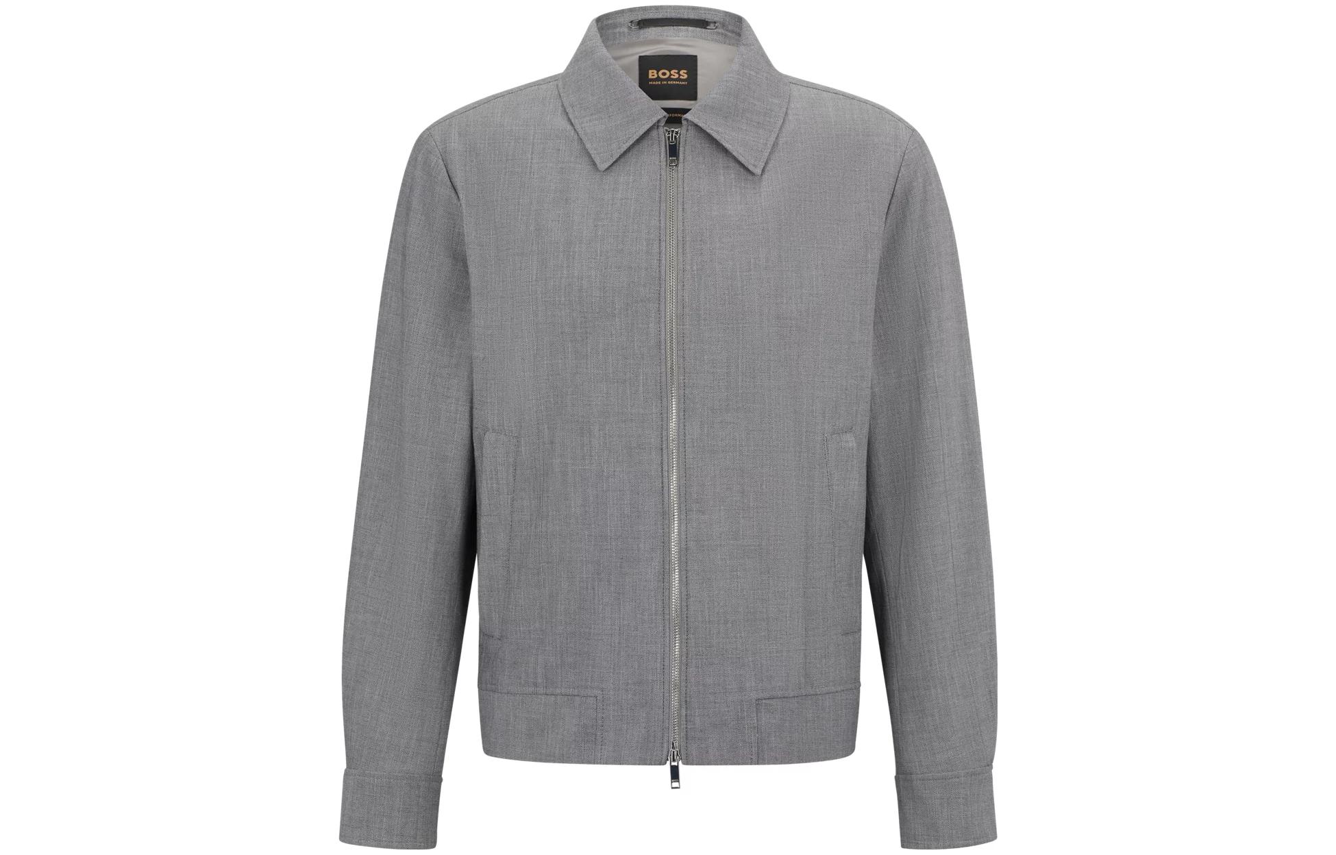 HUGO BOSS Slim-Fit Solid Color Long-Sleeve Jacket Silver Grey () 50488372-041