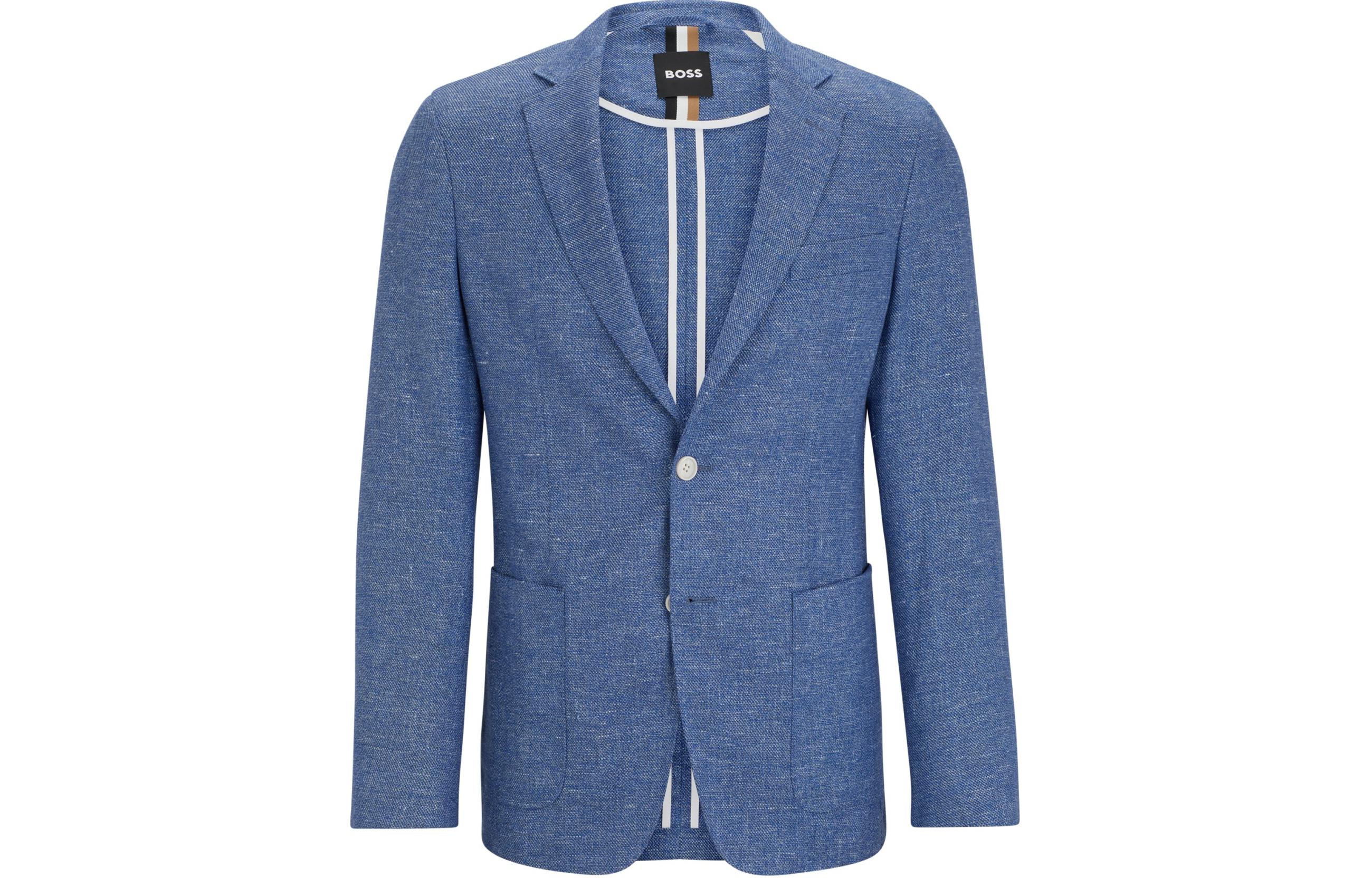 HUGO BOSS Slim-Fit Solid Color Suit Collar Long Sleeve Jacket Blue 50514618-423