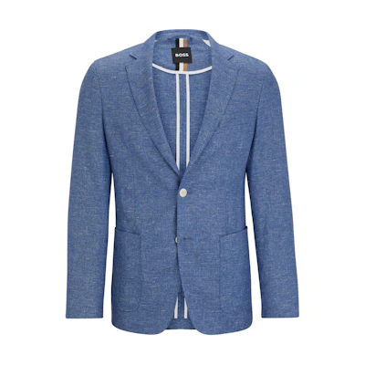 HUGO BOSS Slim-Fit Solid Color Suit Collar Long Sleeve Jacket Blue 50514618-423