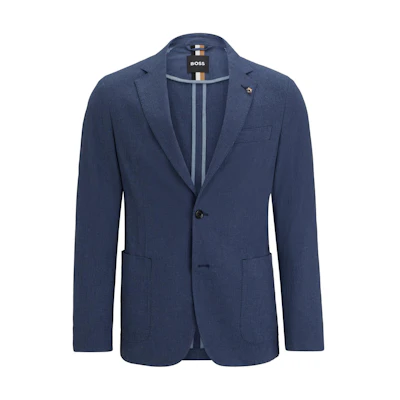HUGO BOSS Slim-Fit Stretch-Cotton Seersucker Jacket - Dark Blue 50513670-475