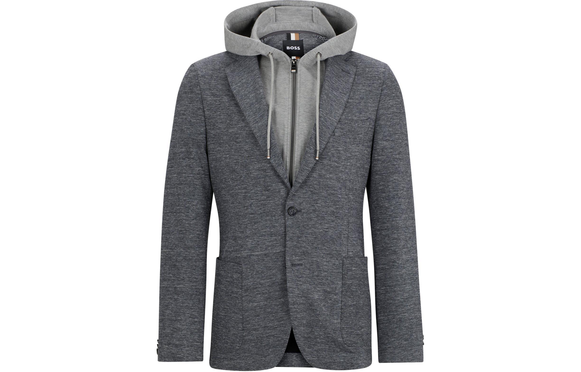 HUGO BOSS Slim-Fit Stretch Jersey Jacket with Detachable Hood Gray Jacket 50509573-041