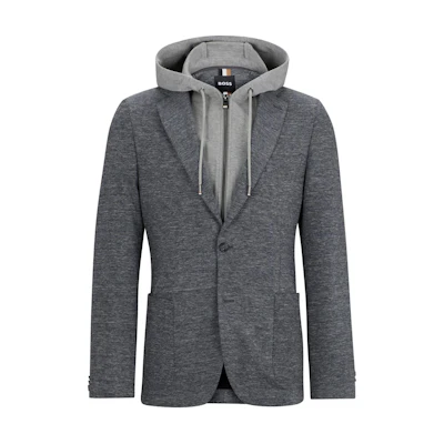 HUGO BOSS Slim-Fit Stretch Jersey Jacket with Detachable Hood Gray Jacket 50509573-041