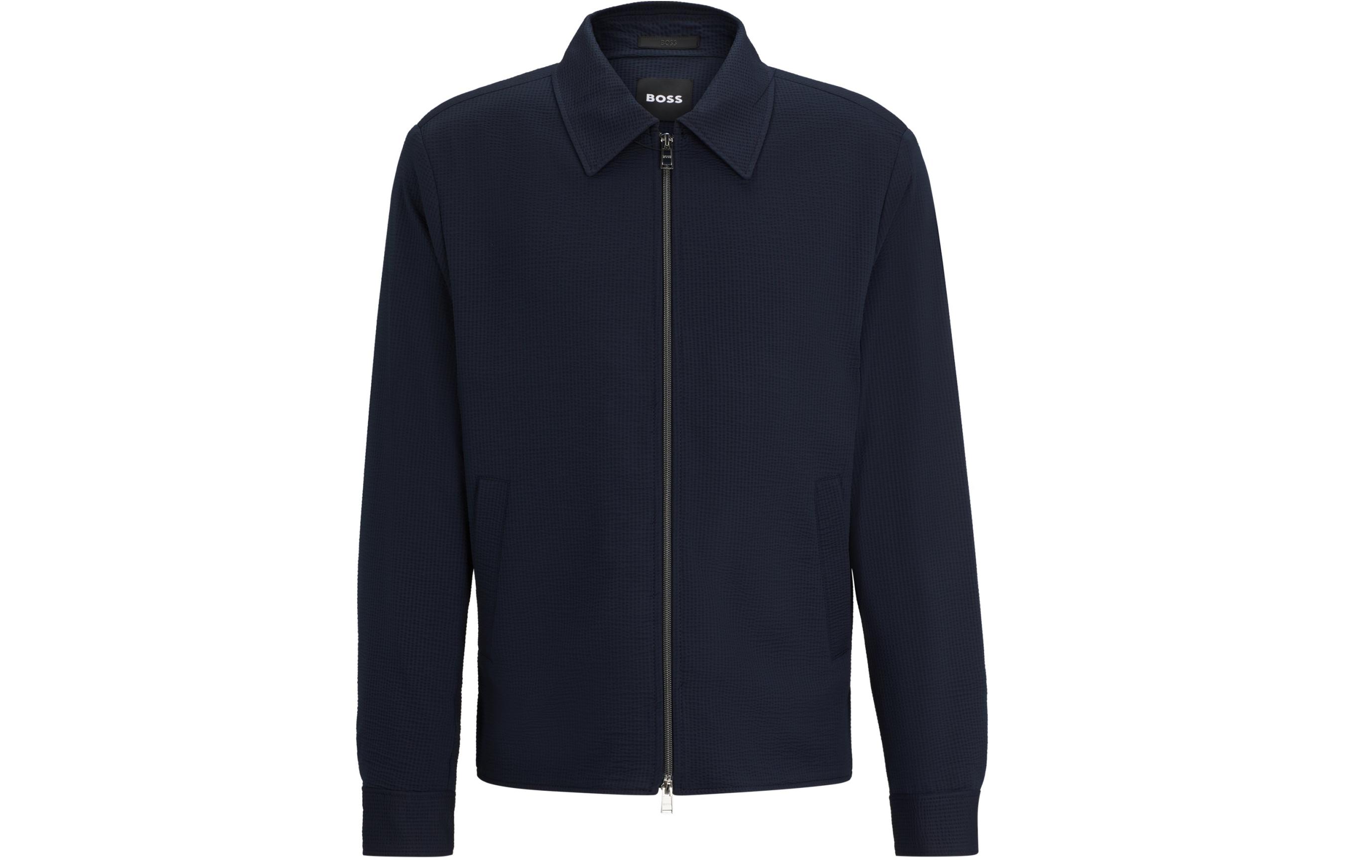 HUGO BOSS Slim-Fit Stretch Seersucker Jacket with Wrinkle Recovery - Navy 50514607-404