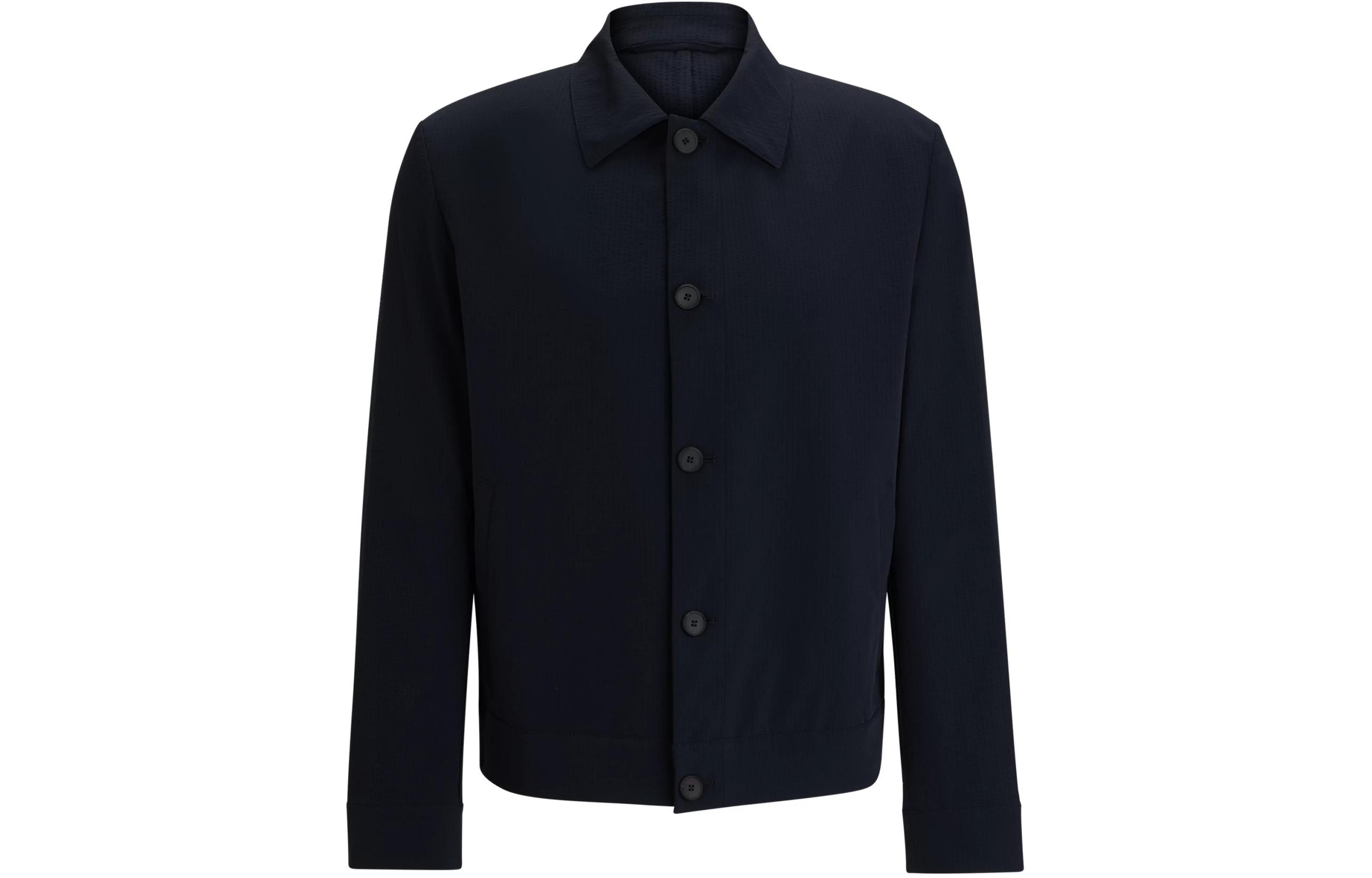 HUGO BOSS Slim-Fit Super-Flex Seersucker Jacket Navy Long Sleeve 50514109-405