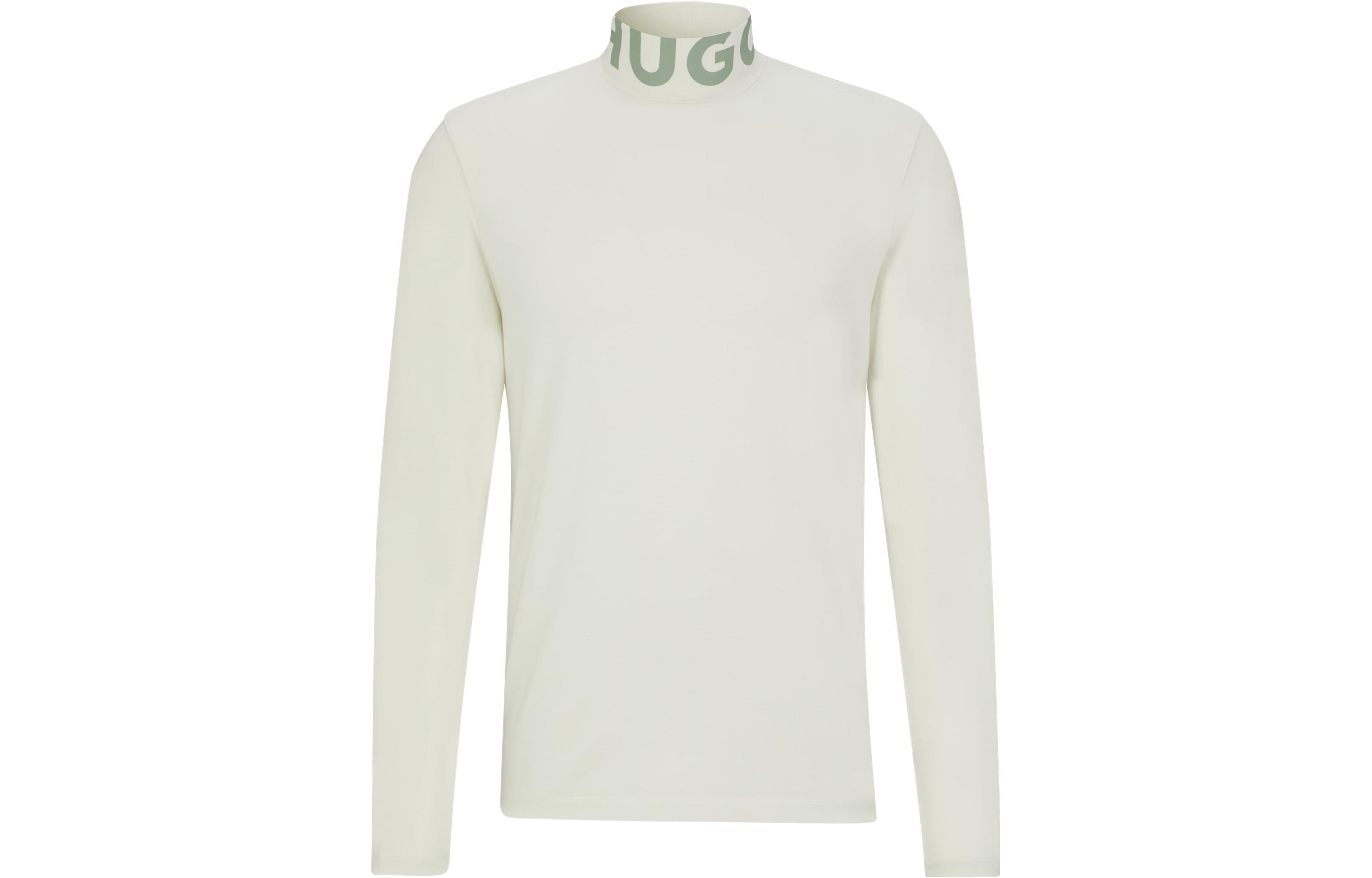 HUGO BOSS Slim-Fit T-Shirt with Branded Collar White Long-Sleeve Top 50494128-333