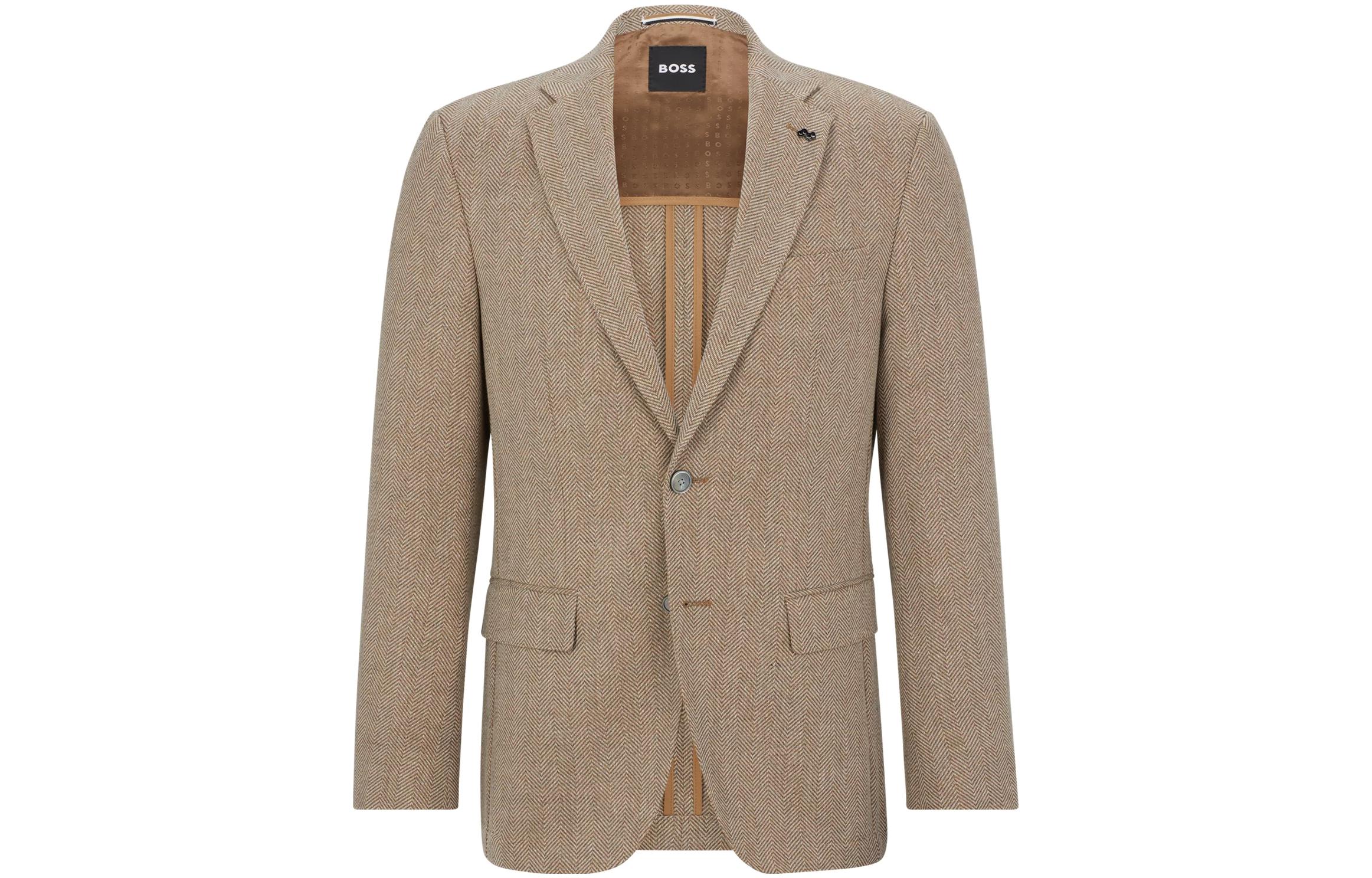 HUGO BOSS Slim-Fit V-Neck Buttoned Jacket Brown 50497274-260