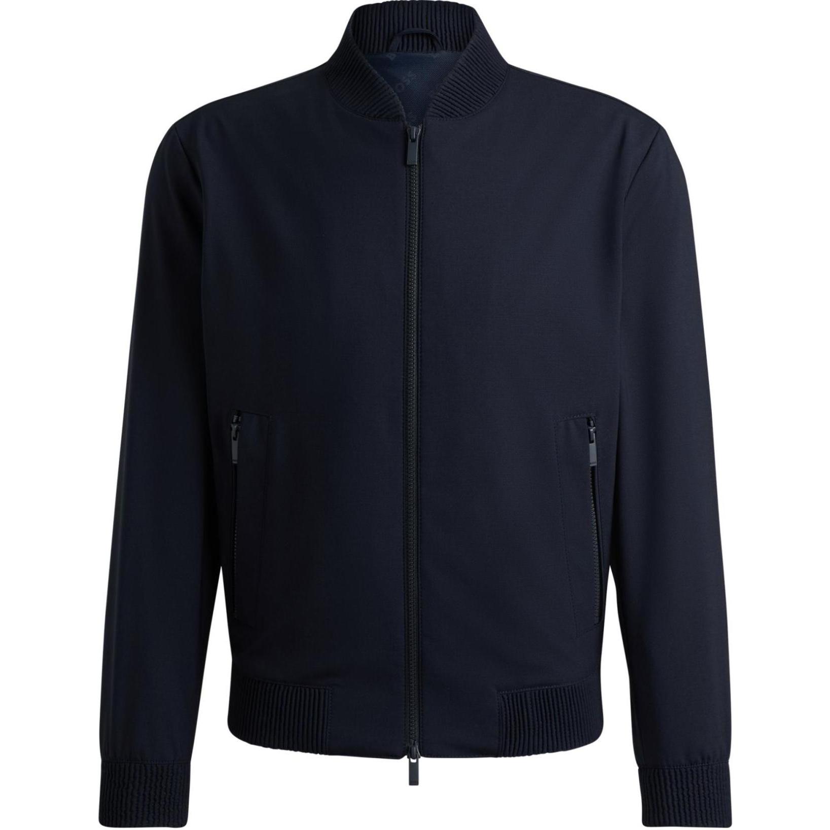 HUGO BOSS Slim-Fit Wool Blend Blouson Jacket Navy Baseball Collar  Jacket. 50521581-402