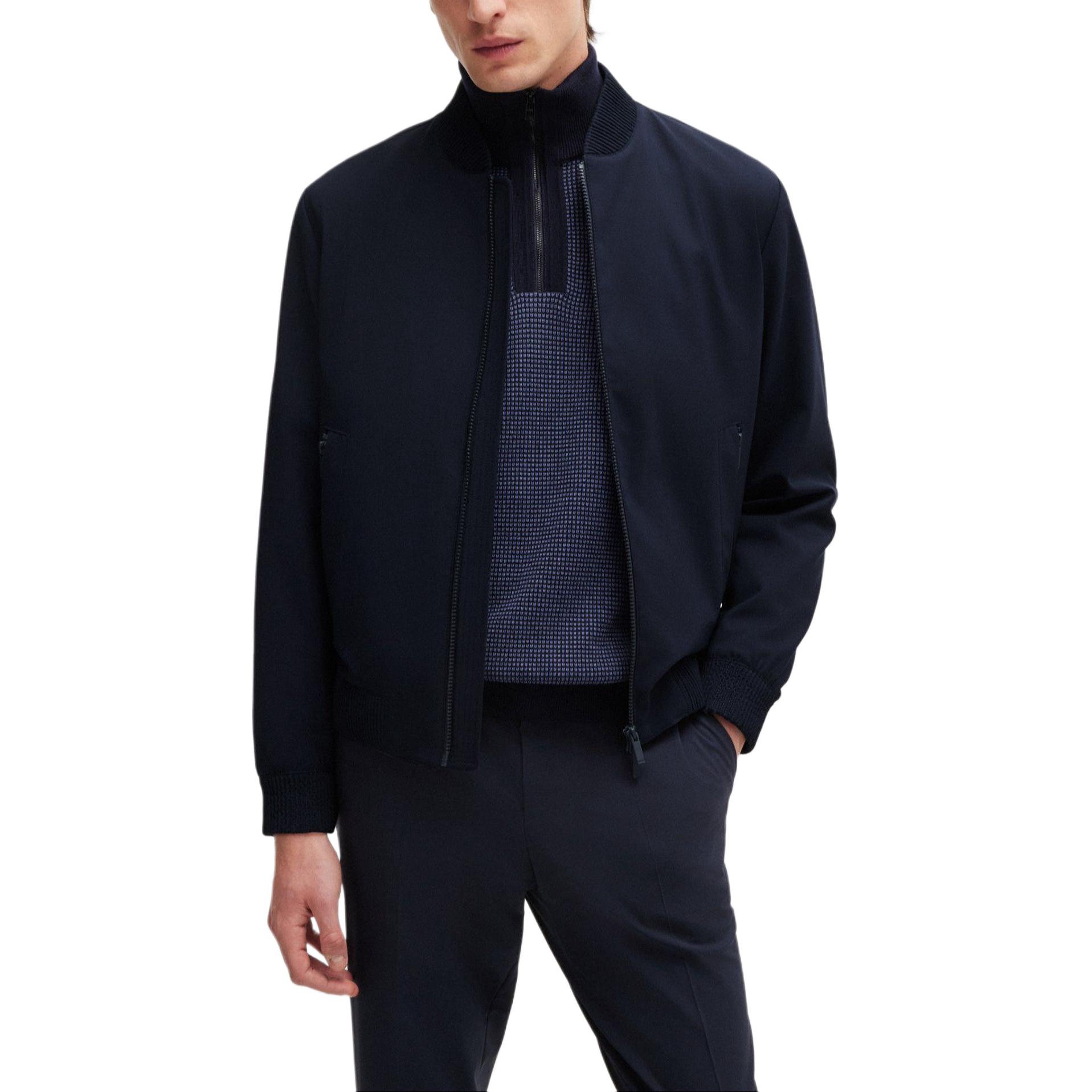 HUGO BOSS Slim-Fit Wool Blend Blouson Jacket Navy Baseball Collar  Jacket. 50521581-402 圖 3