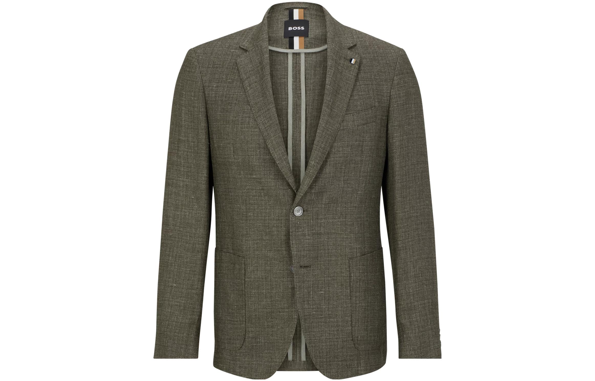 HUGO BOSS Slim-Fit Wool Pattern Jacket in Dark Green 50488356-380