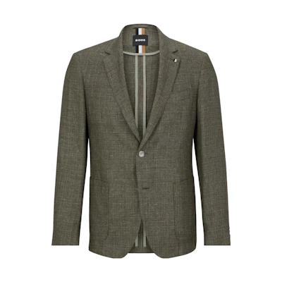 HUGO BOSS Slim-Fit Wool Pattern Jacket in Dark Green 50488356-380