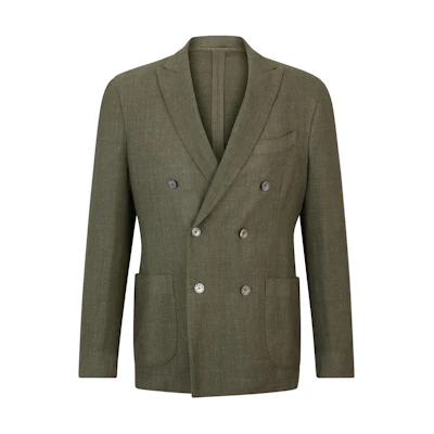 HUGO BOSS Slim-Fit Wool Silk Linen Blazer Deep Green Double-Breasted Jacket 50514412-344