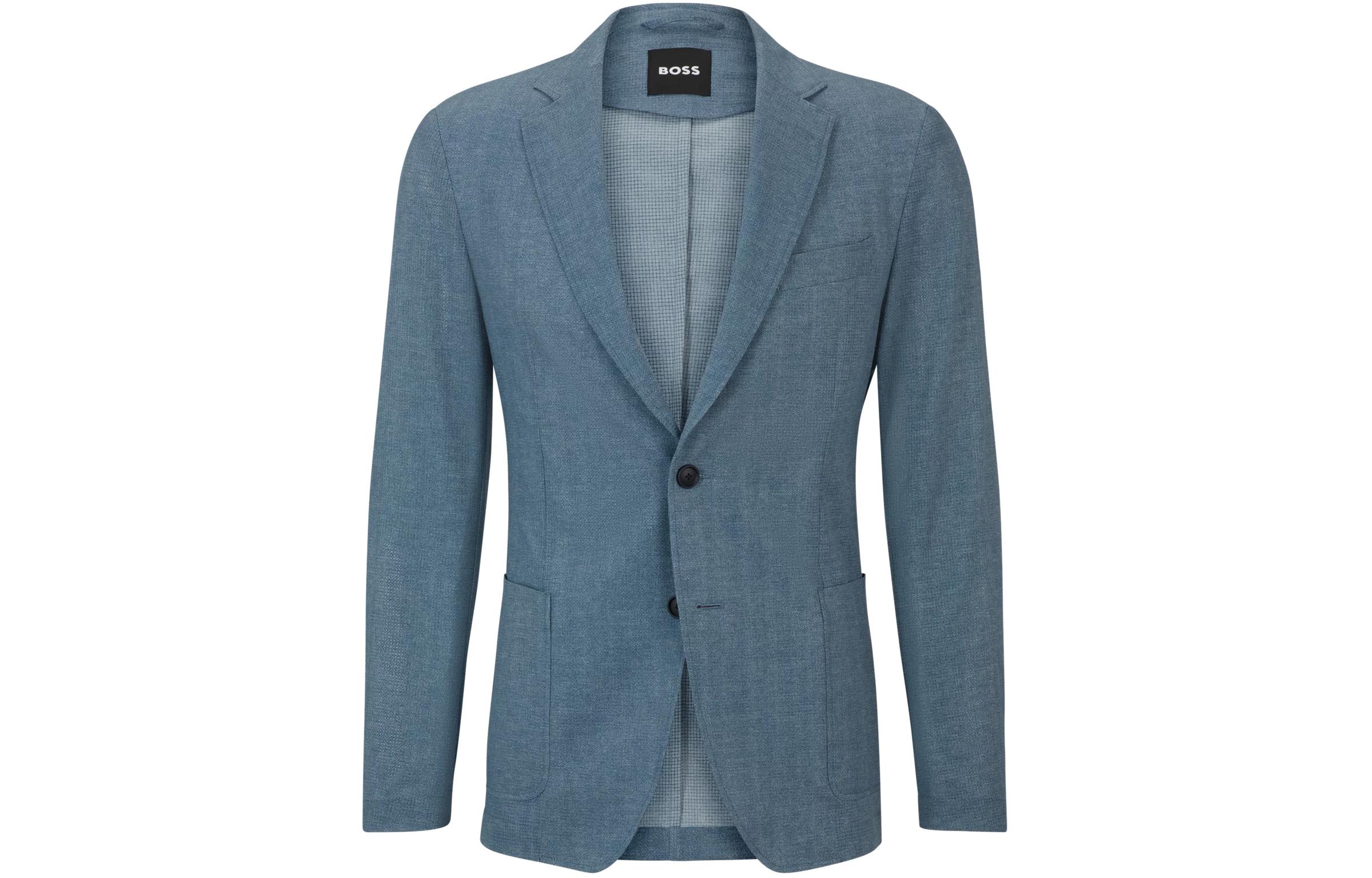 HUGO BOSS Slim-Fit Wrinkle-Resistant Mesh Jacket for Men - Blue 50513913-438