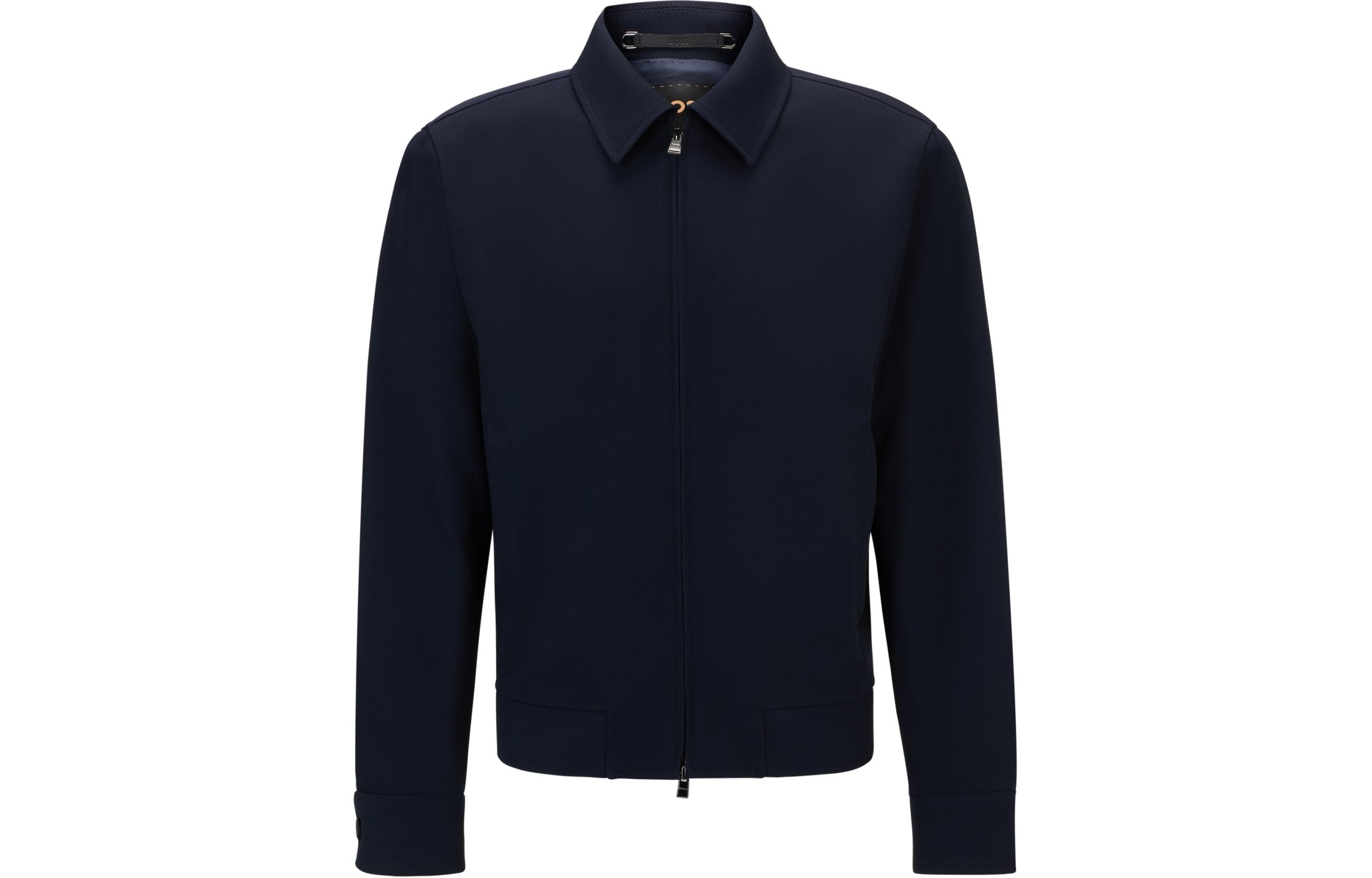 HUGO BOSS Slim-Fit Zip-Up Jacket Navy Blue Long-Sleeve Outerwear 50520254-404