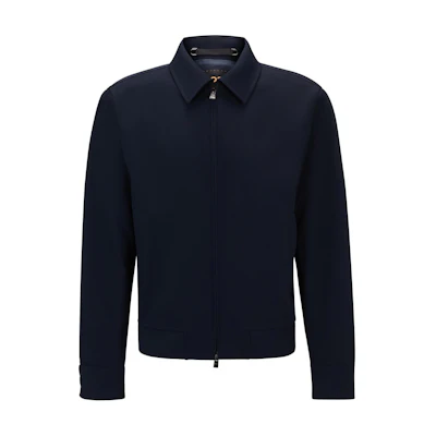 HUGO BOSS Slim-Fit Zip-Up Jacket Navy Blue Long-Sleeve Outerwear 50520254-404