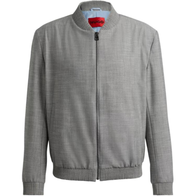 HUGO BOSS Slim-Fit Zip-Up Linen-Look Bomber Jacket Men’s Gray 50513955-081