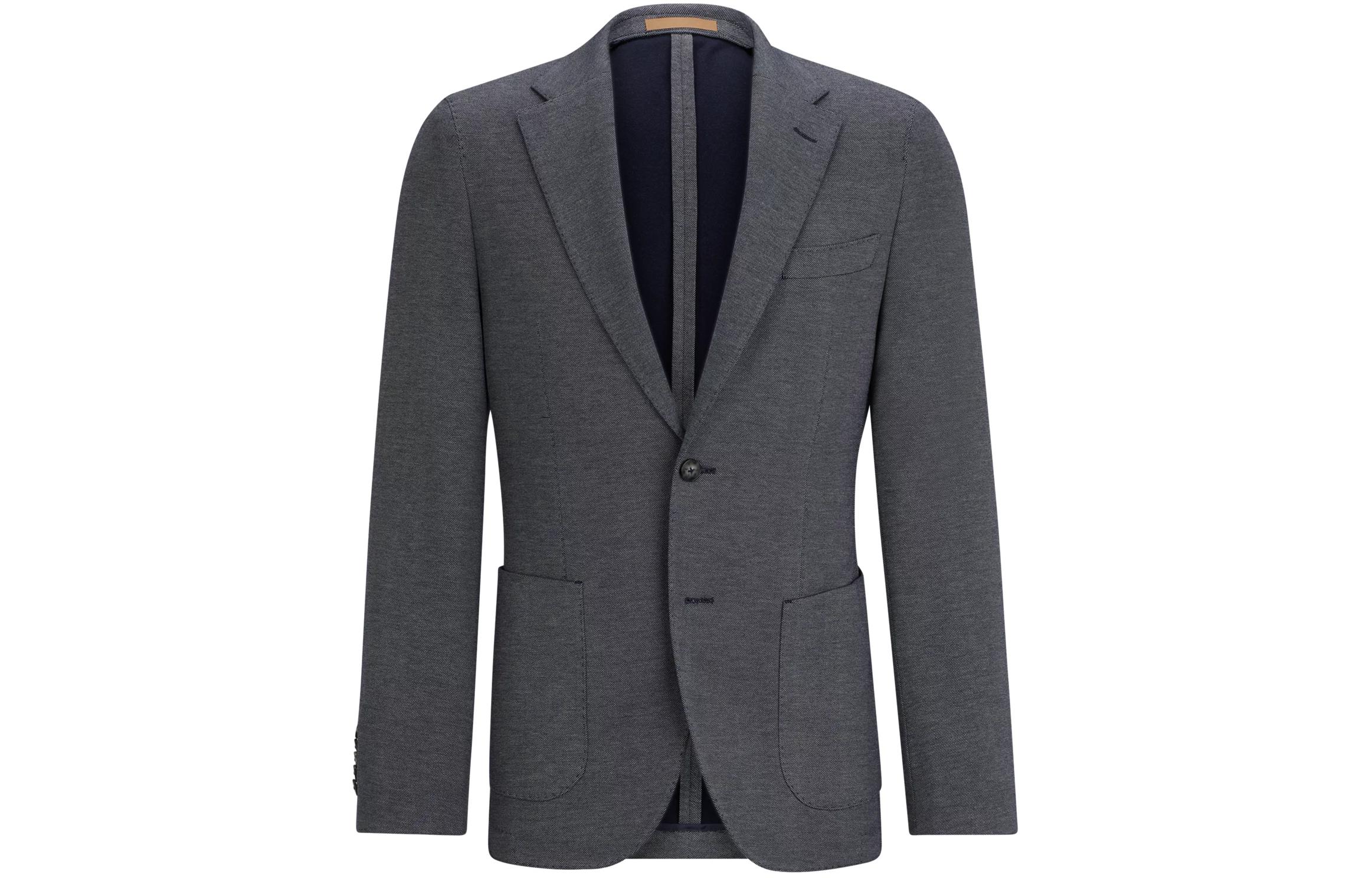 HUGO BOSS Slim Fit Cotton Cashmere Silk Blazer Grey Single-Breasted Jacket 50508394-404