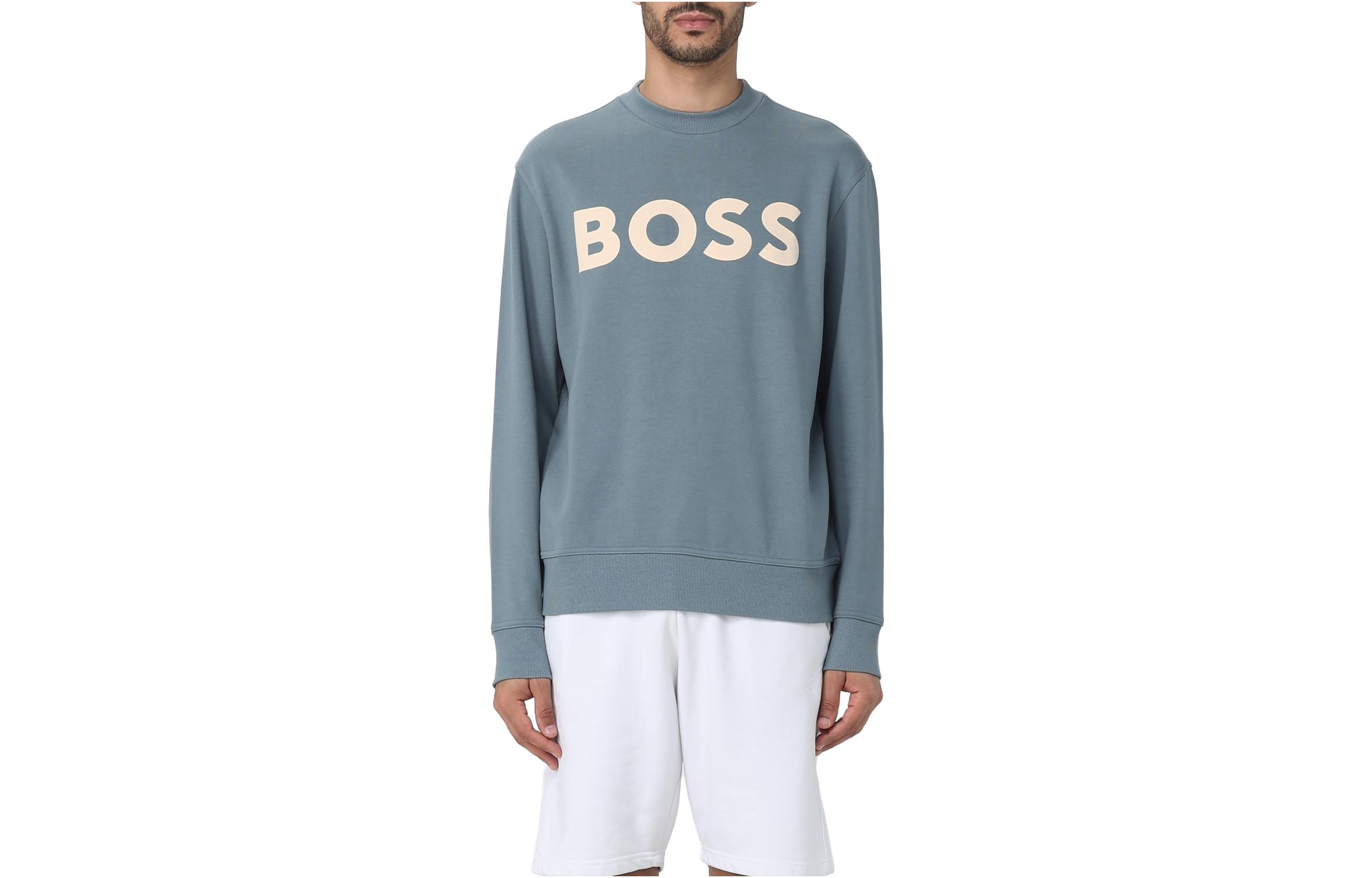 HUGO BOSS Slim Fit Crewneck Logo Print Sweatshirt Light Blue 50487133-375