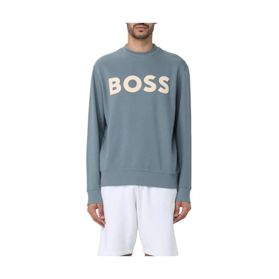 HUGO BOSS Slim Fit Crewneck Logo Print Sweatshirt Light Blue 50487133-375