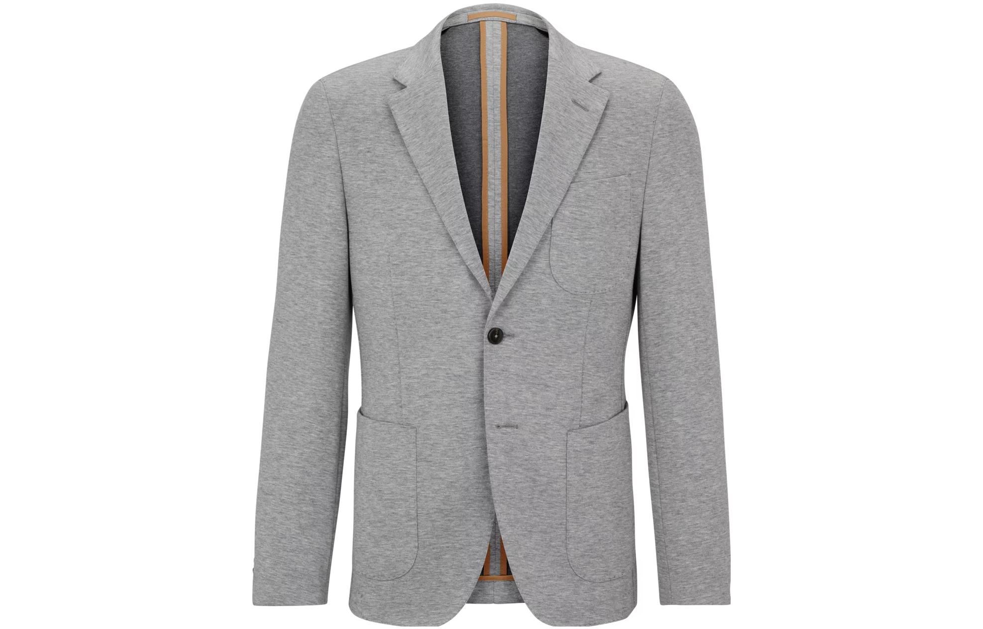 HUGO BOSS Slim Fit Light Gray Textured Long Sleeve Jacket for Men 50499668-041