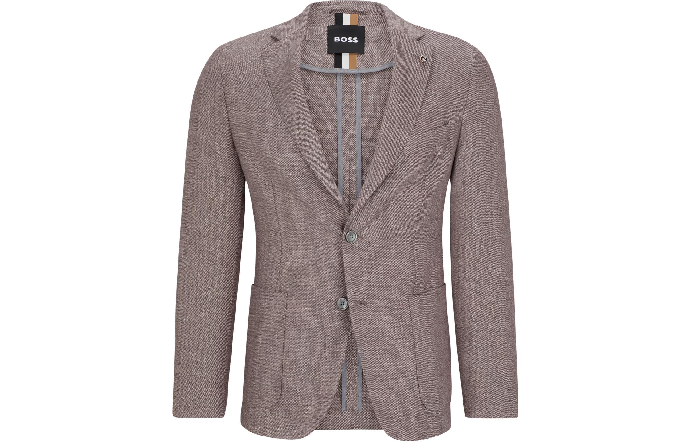 HUGO BOSS Slim Fit Linen-Wool Jacket with Micro Pattern in Light Brown 50498572-601