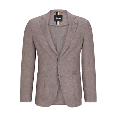 HUGO BOSS Slim Fit Linen-Wool Jacket with Micro Pattern in Light Brown 50498572-601