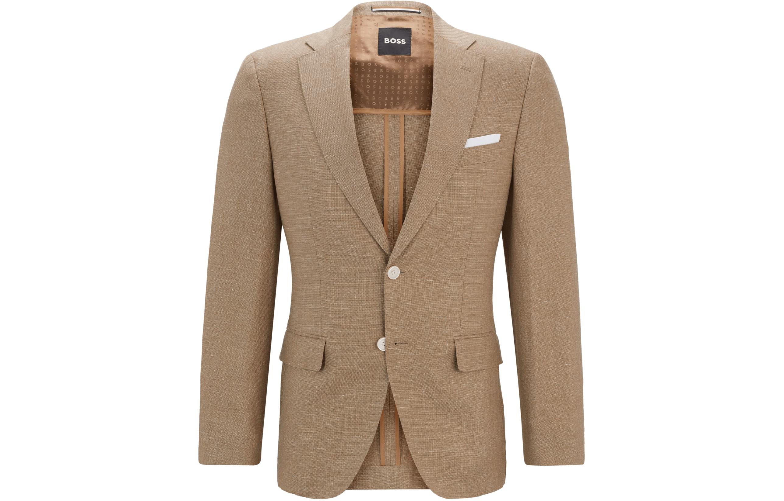 HUGO BOSS Slim Fit Patterned Wool Linen Blazer for Men in Light Brown 50514594-260