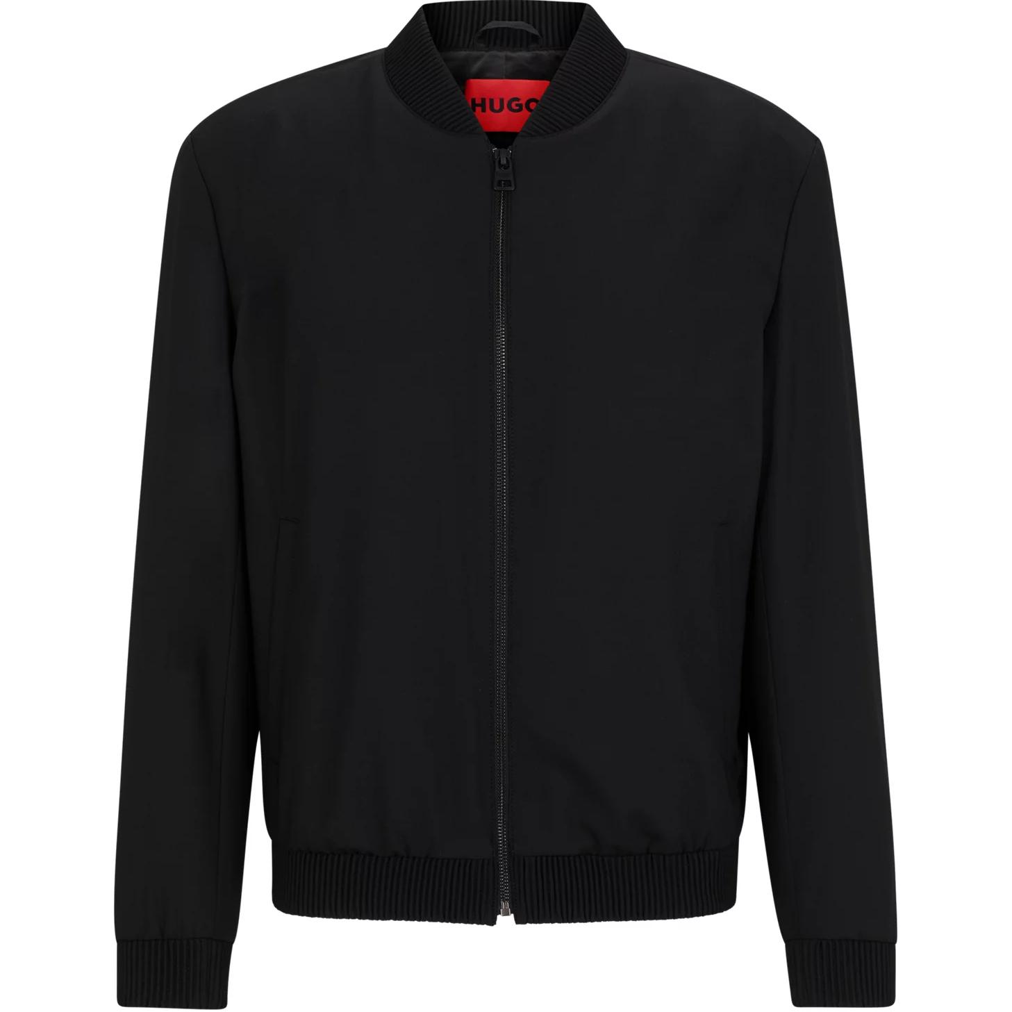 HUGO BOSS Slim Fit Solid Black Zip-Up Jacket with Stand Collar 50500268-001