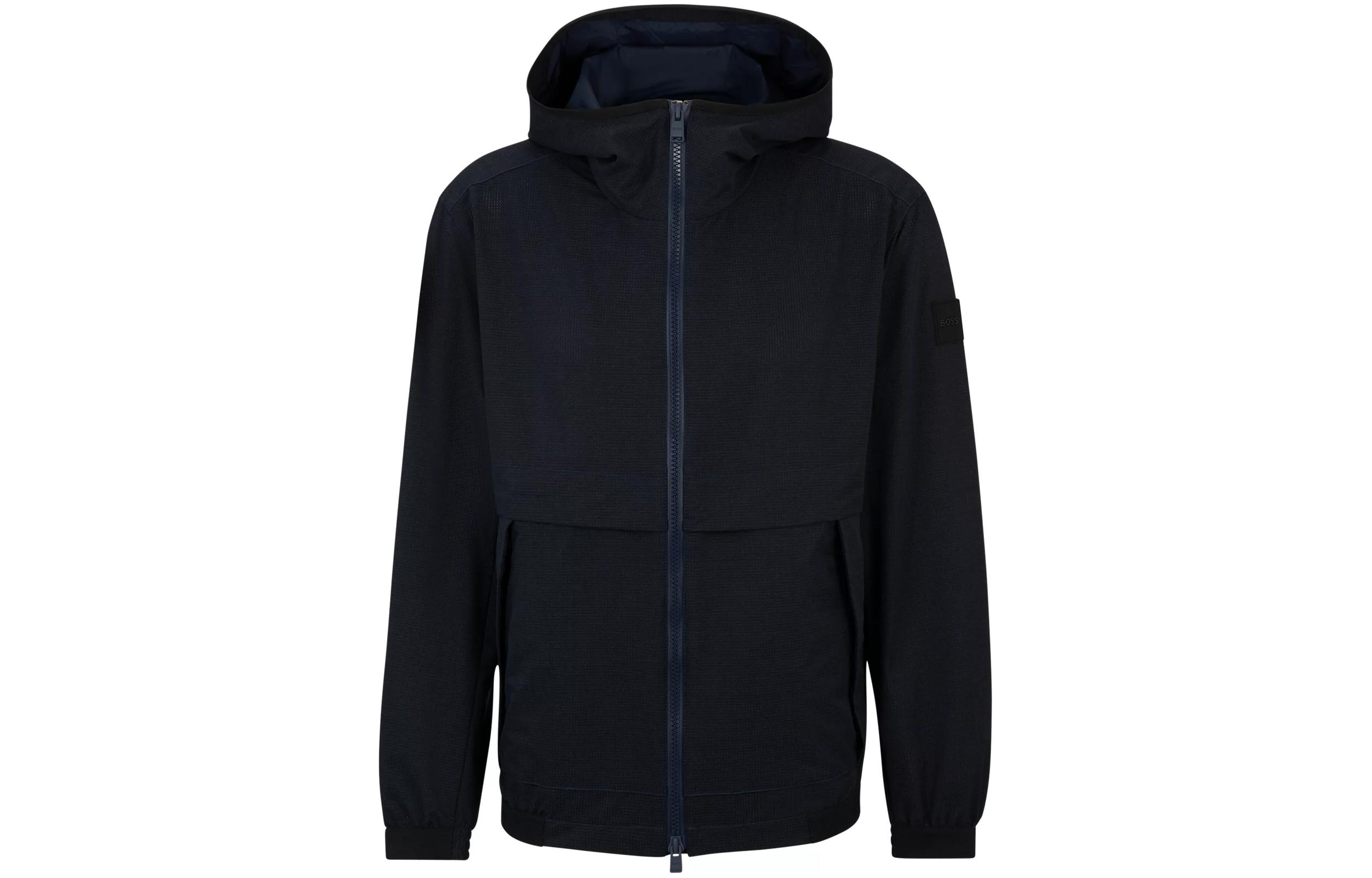 HUGO BOSS Slim Fit Solid Zip-Up Jacket Black Long Sleeve 50509835-404