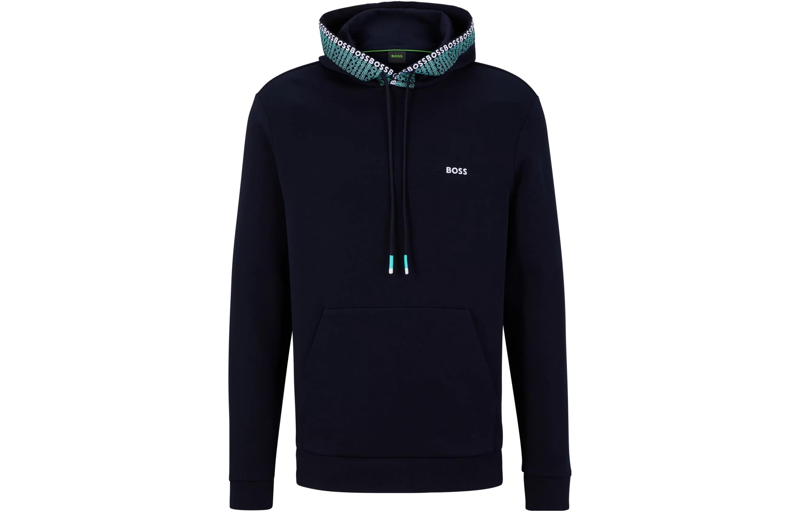 HUGO BOSS Slim Fit Sweatshirt with Logo Print - Navy Blue 50486680-402