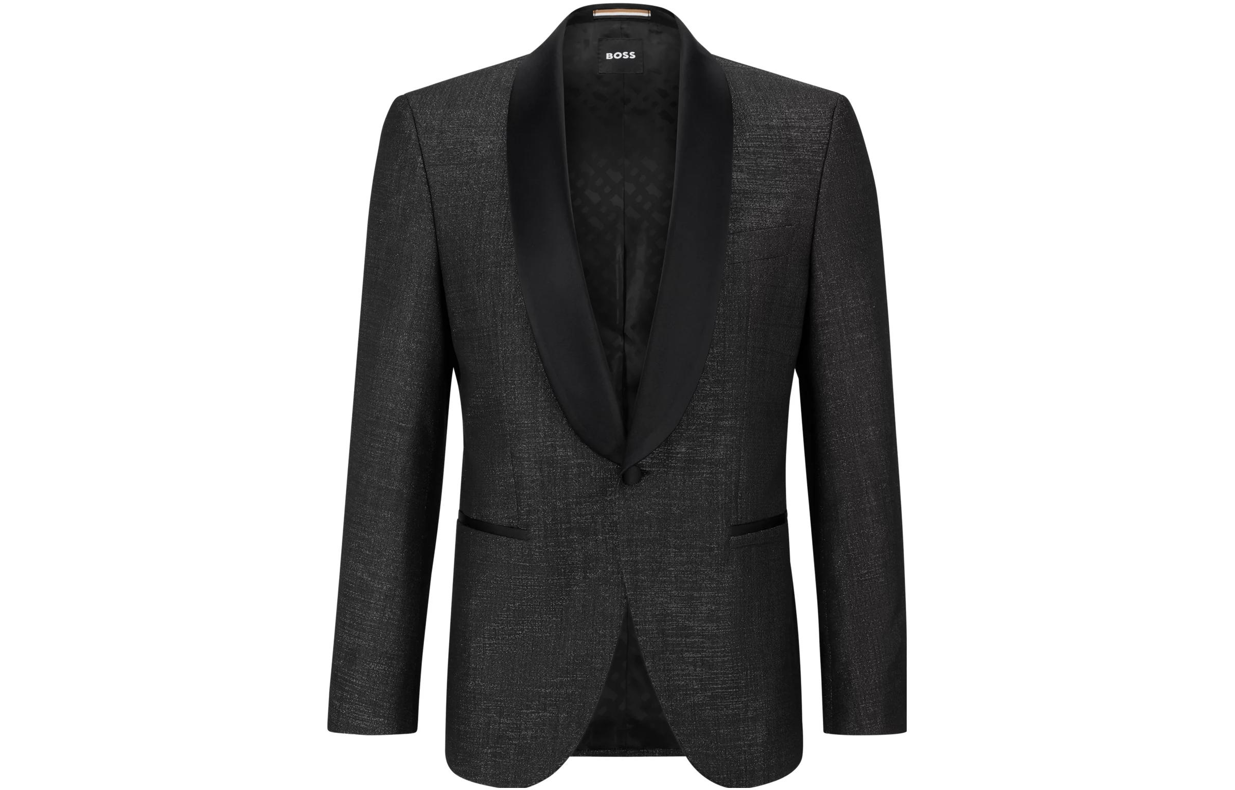 HUGO BOSS Solid Black Suit Collar Button-Up Jacket 50484869-021