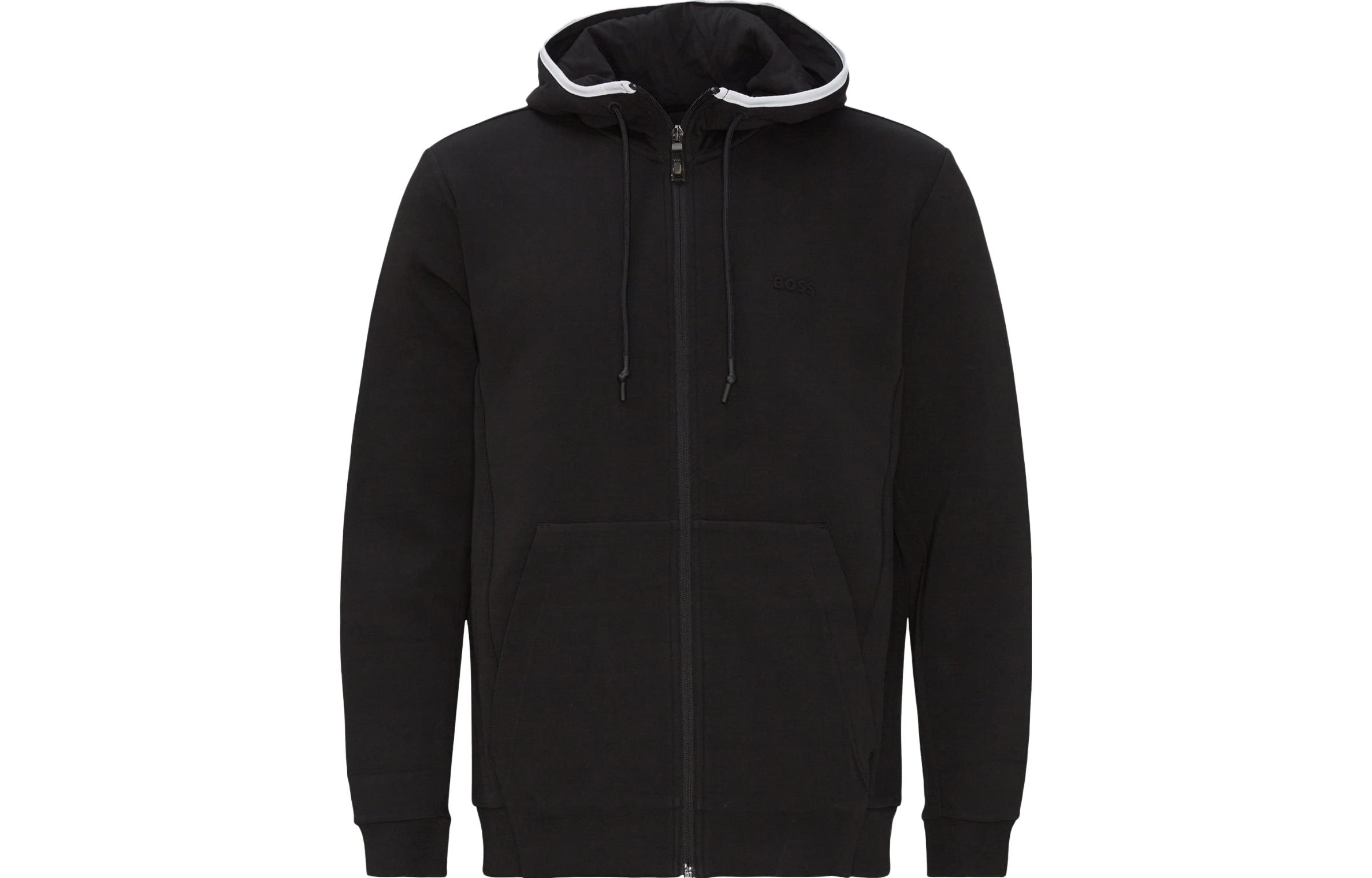 HUGO BOSS Solid Black Zip-Up Sweatshirt Long Sleeve 50472401-001