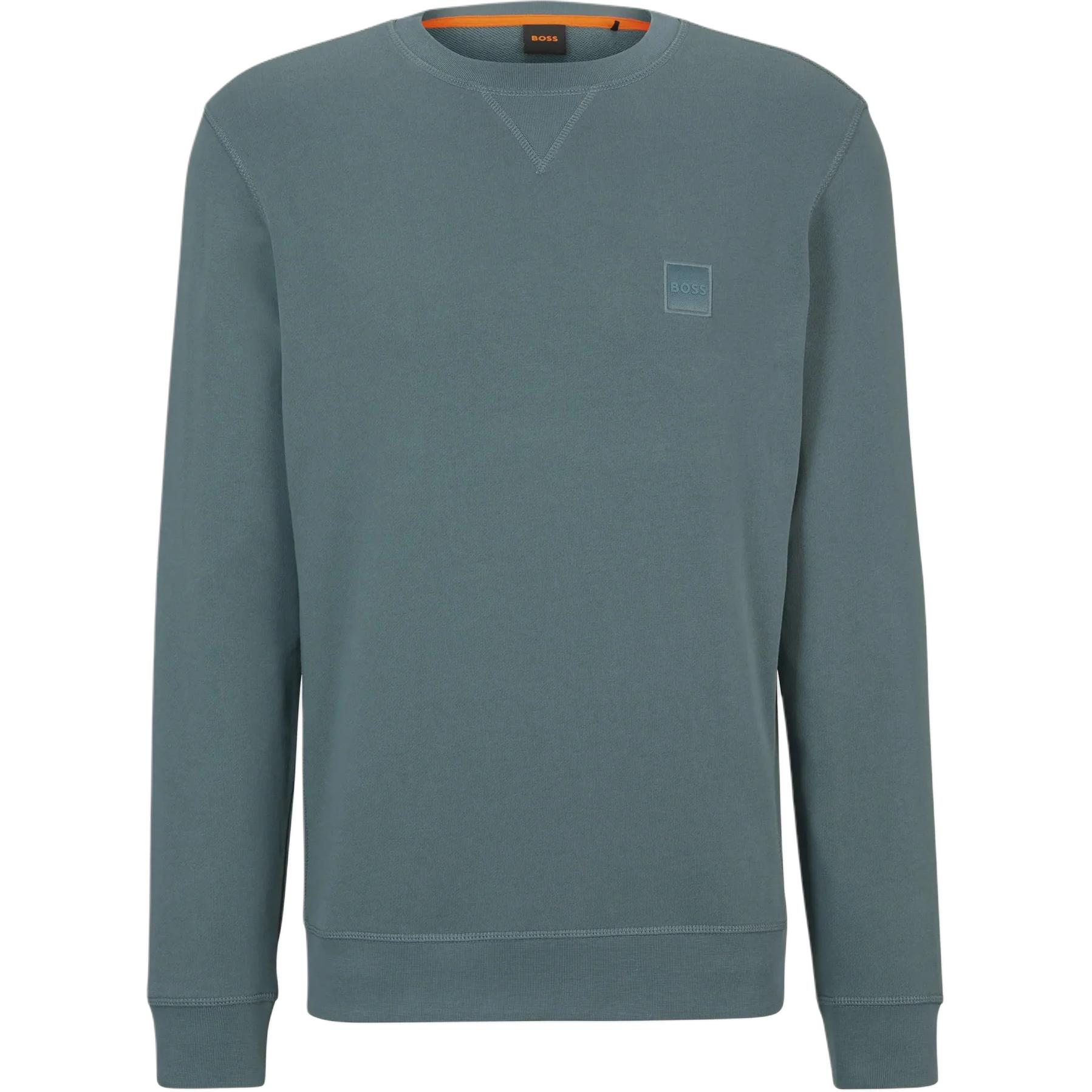 HUGO BOSS Solid Blue-Grey Loose Fit Crewneck Sweatshirt 50468443-375