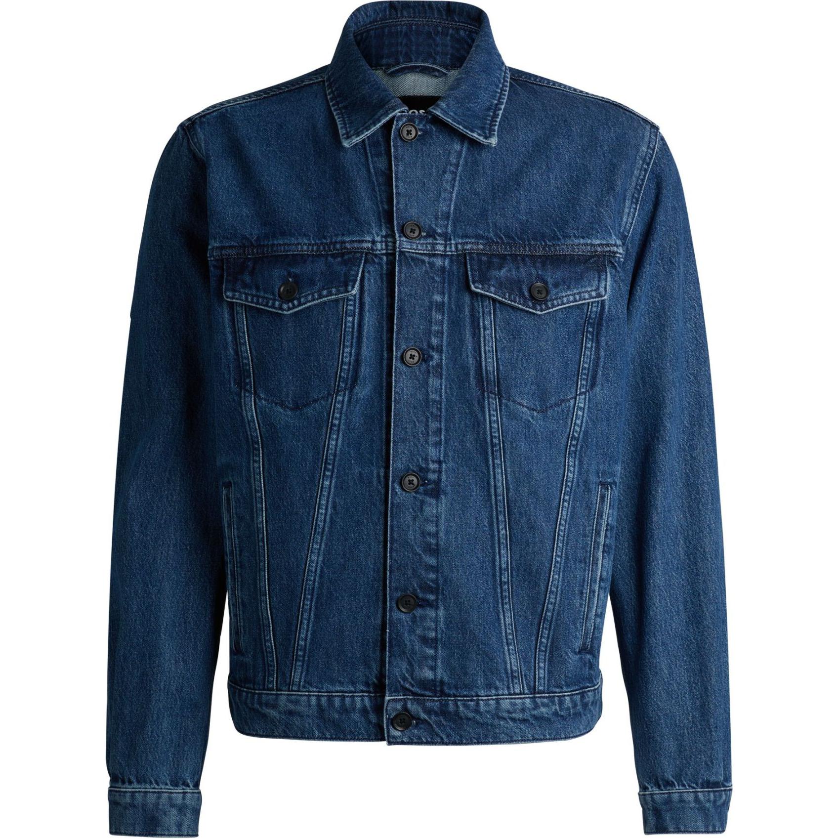 HUGO BOSS Solid Blue Denim Jacket  Casual Long Sleeve Button-Up 50520588-425