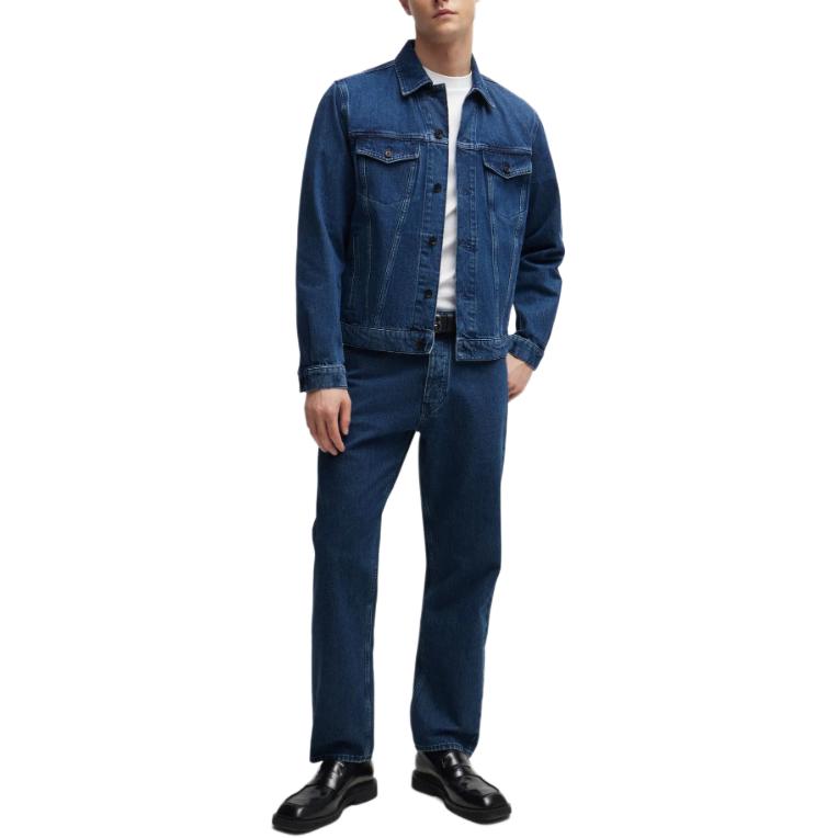 Lookbook 雨果博斯 纯蓝色牛仔夹克 休闲长袖扣扣衬外套 50520588-425