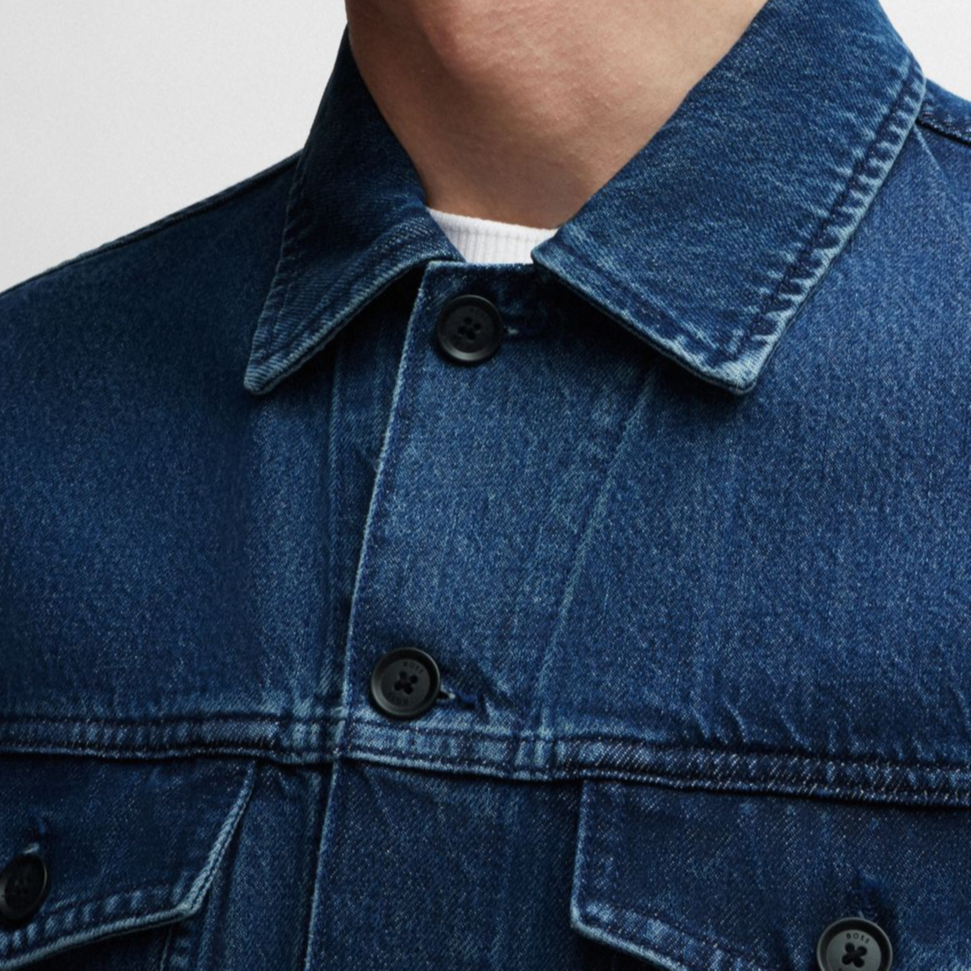 Sizing 雨果博斯 纯蓝色牛仔夹克 休闲长袖扣扣衬外套 50520588-425