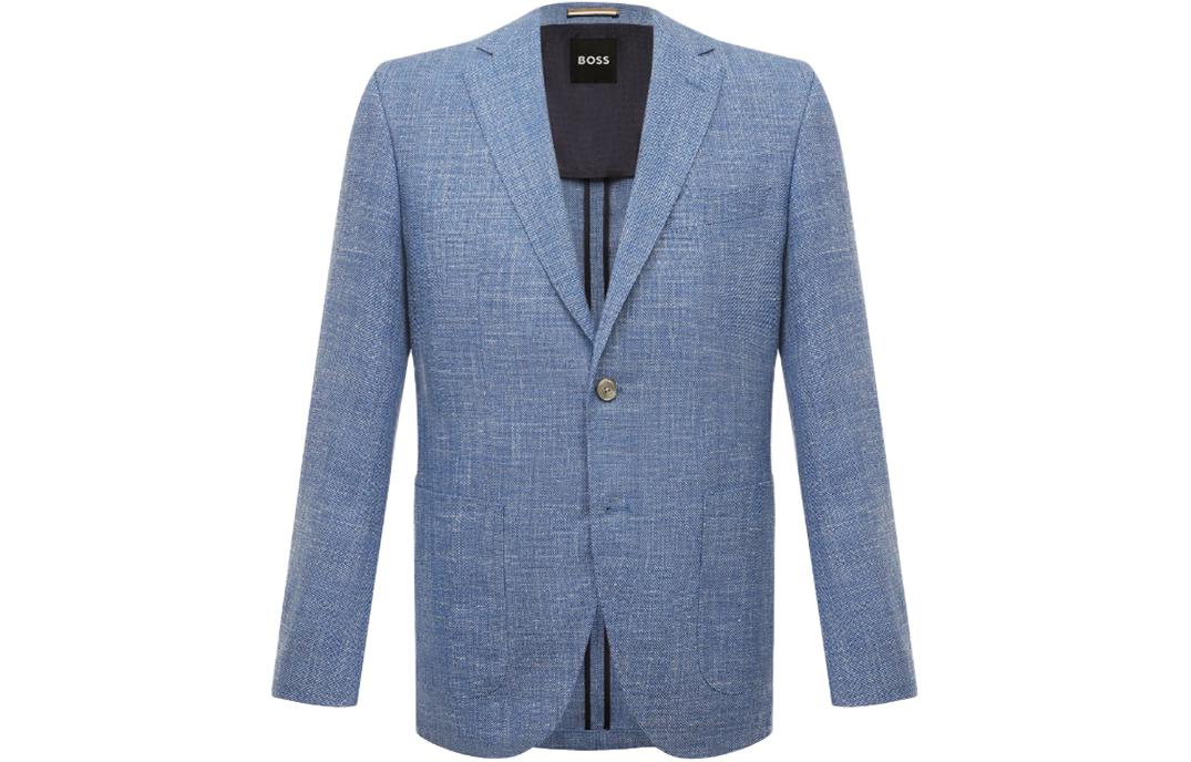 HUGO BOSS Solid Blue Single-Breasted Blazer Jacket with Pockets 50509522-432