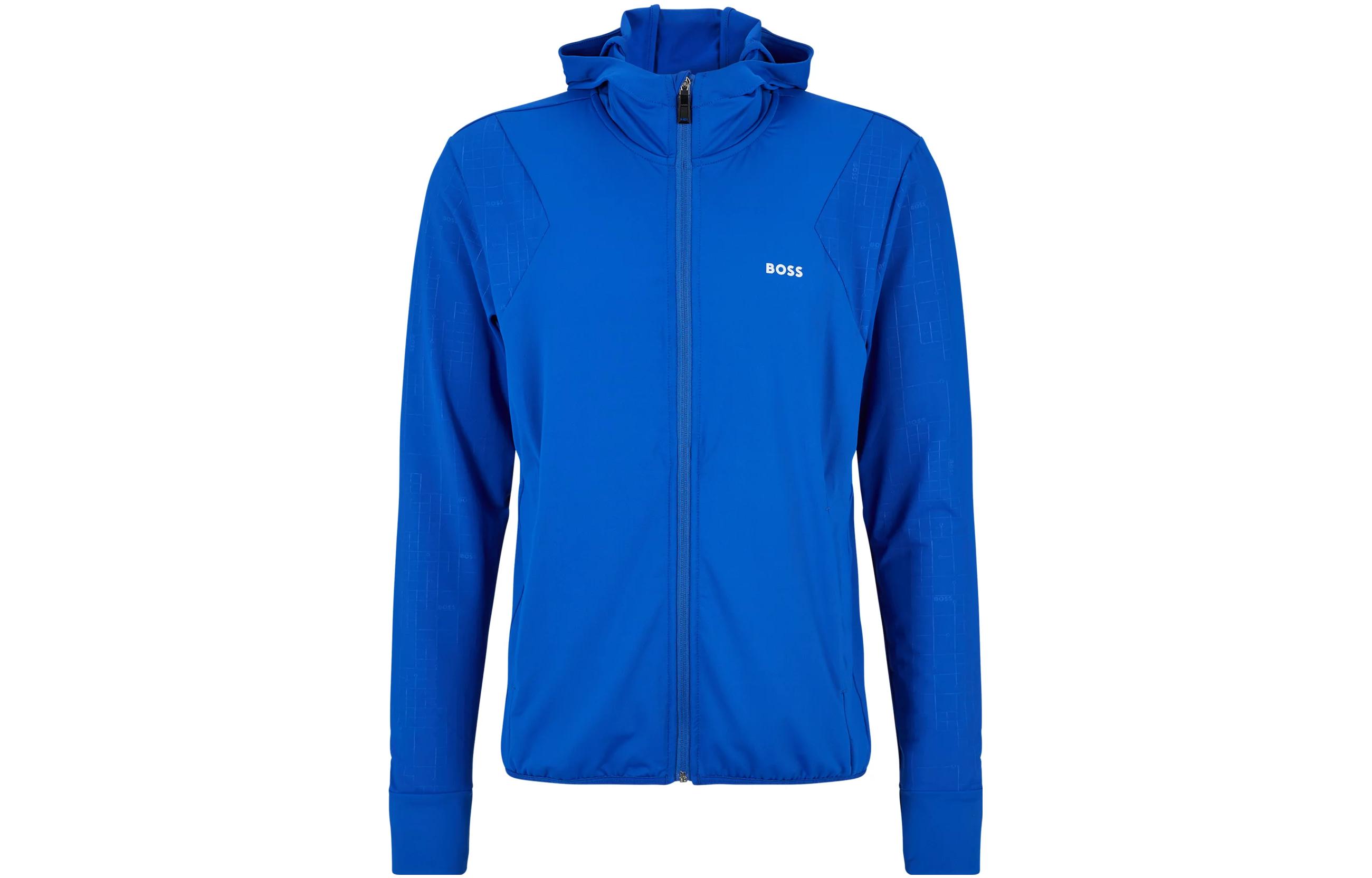 HUGO BOSS Solid Blue Zip-Up Hoodie Sweatshirt 50476943-424