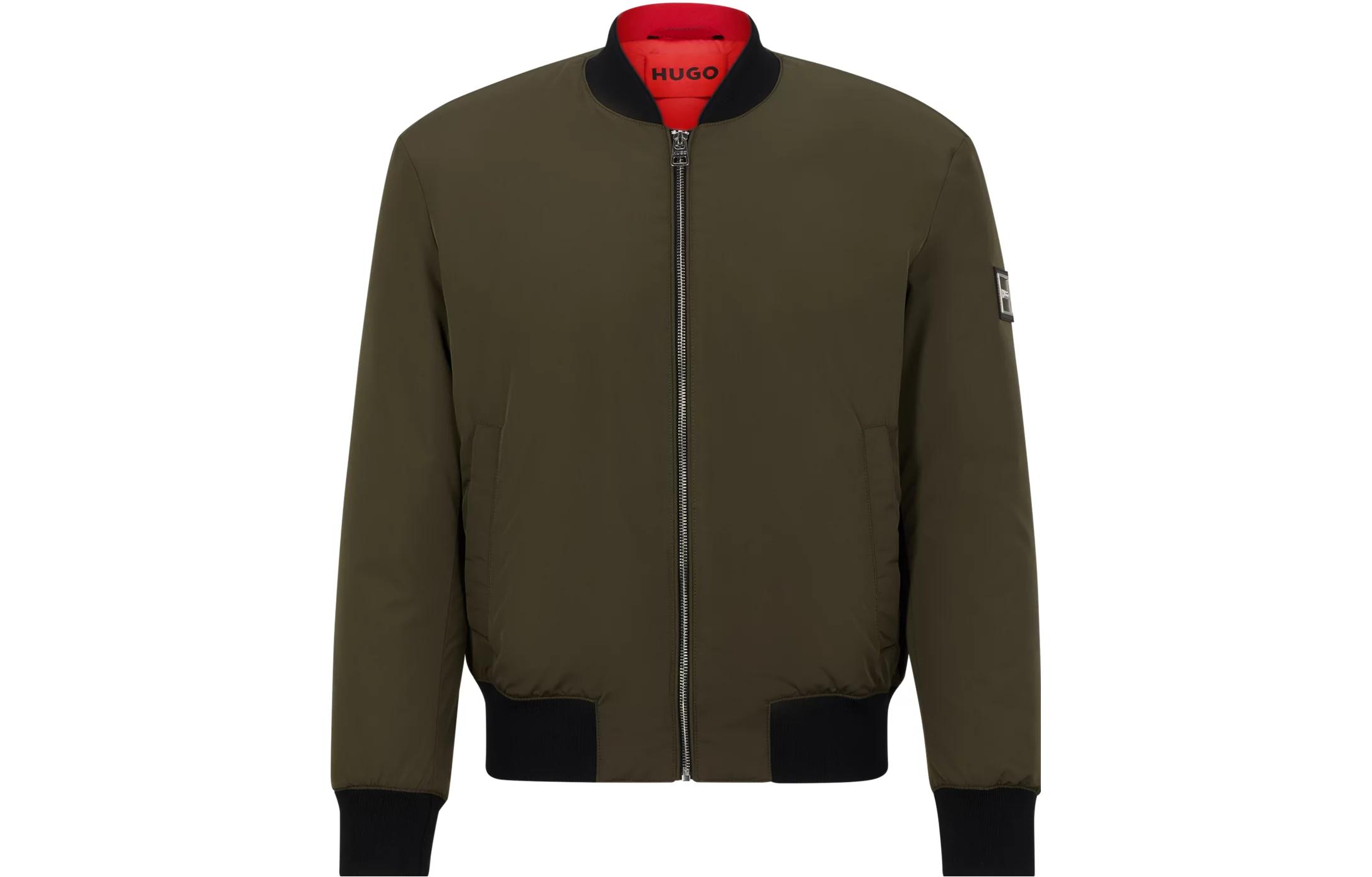 HUGO BOSS Solid Bomber Jacket in Dark Green 50474658-303