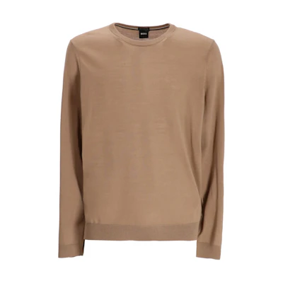 HUGO BOSS Solid Brown Slim-Fit Crewneck Long-Sleeve Sweatshirt 50468239-282