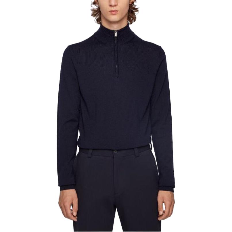 Lookbook HUGO BOSS Solid Color Casual Stand Collar Long Sleeve Knit Shirt Men 50298544-001