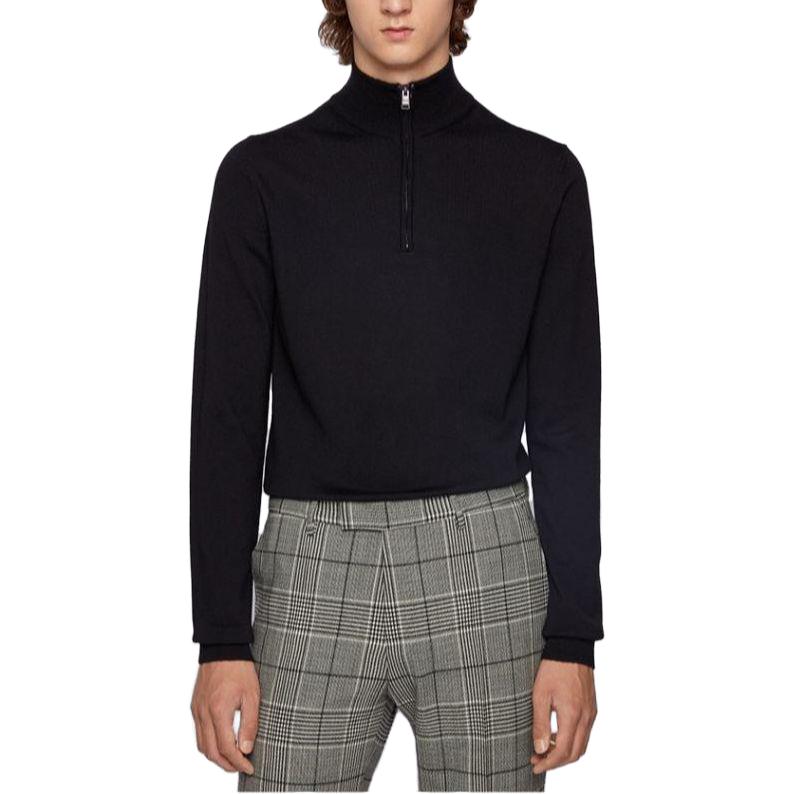 Sizing HUGO BOSS Solid Color Casual Stand Collar Long Sleeve Knit Shirt Men 50298544-001