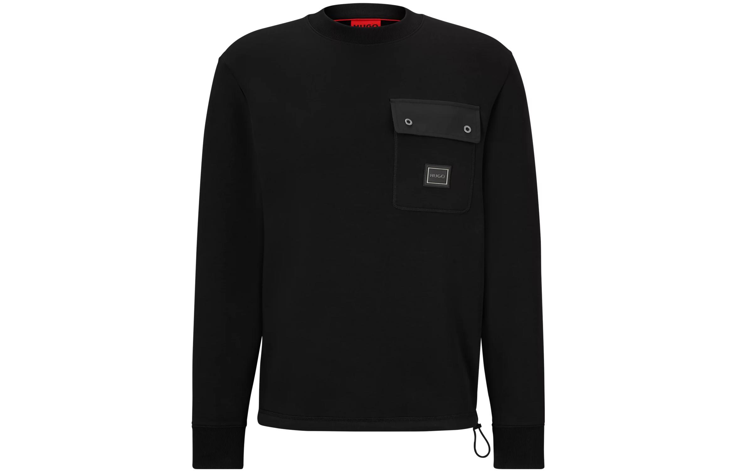 HUGO BOSS Solid Color Crewneck Pocket Long Sleeve Sweatshirt Black () 50493037-001