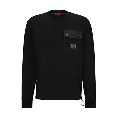 HUGO BOSS Solid Color Crewneck Pocket Long Sleeve Sweatshirt Black () 50493037-001