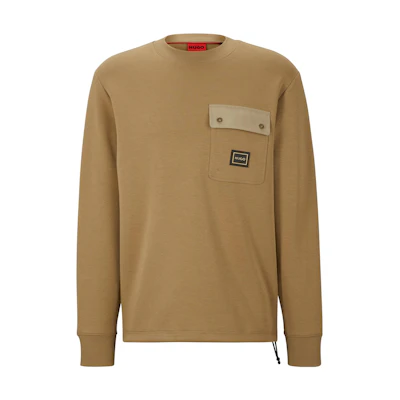 HUGO BOSS Solid Color Crewneck Pocket Sweatshirt Light Brown Casual 50493037-242