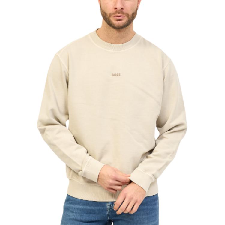 HUGO BOSS Solid Color Crewneck Pullover Long-Sleeve Sweatshirt Beige 50472271-271