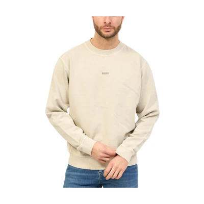 HUGO BOSS Solid Color Crewneck Pullover Long-Sleeve Sweatshirt Beige 50472271-271