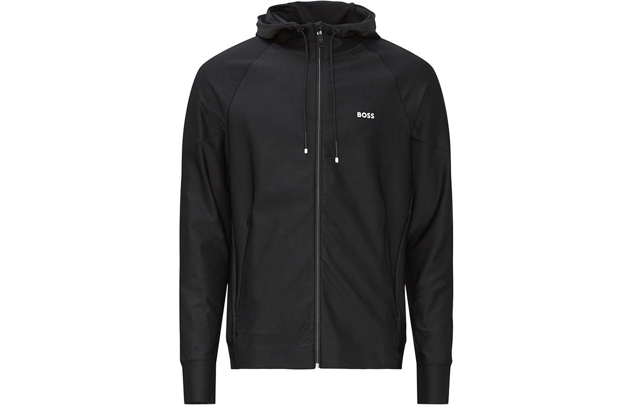 HUGO BOSS Solid Color Hoodie Zip Jacket in Black Sicon-Gym-50465669-001